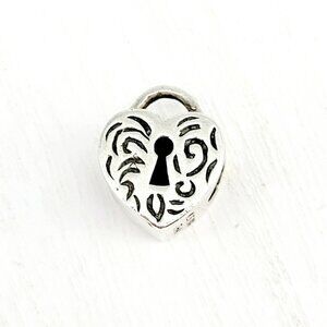 European Large Hole Locked Heart Charm Bead Stamped 925 IBB Thai 2.69g Sterling